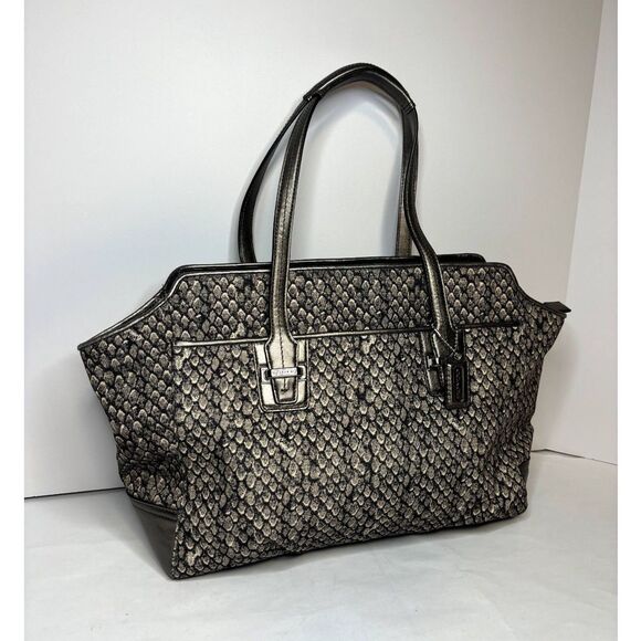 COACH Authentic Tote Carryall Shoulder Bag Purse Snake Print Leather Trim Black - Picture 4 of 11